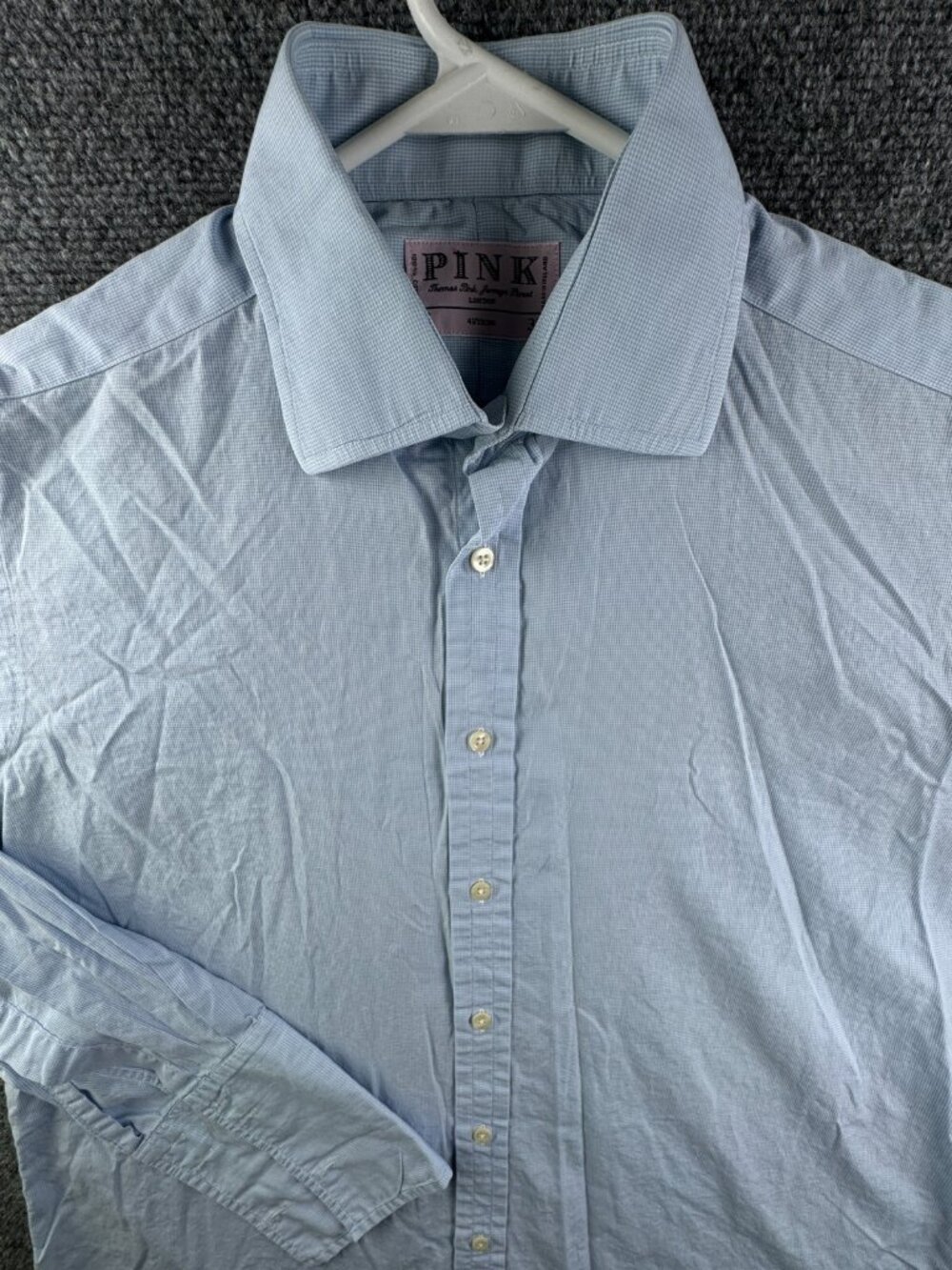 Thomas Pink Long Sleeve Button Up Shirt Men Cotton Blue Check Ireland 16 36